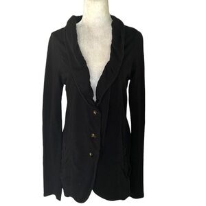 Lilla P Black Knit Ruffle Button Front Collar Jacket Cardigan Blazer - S